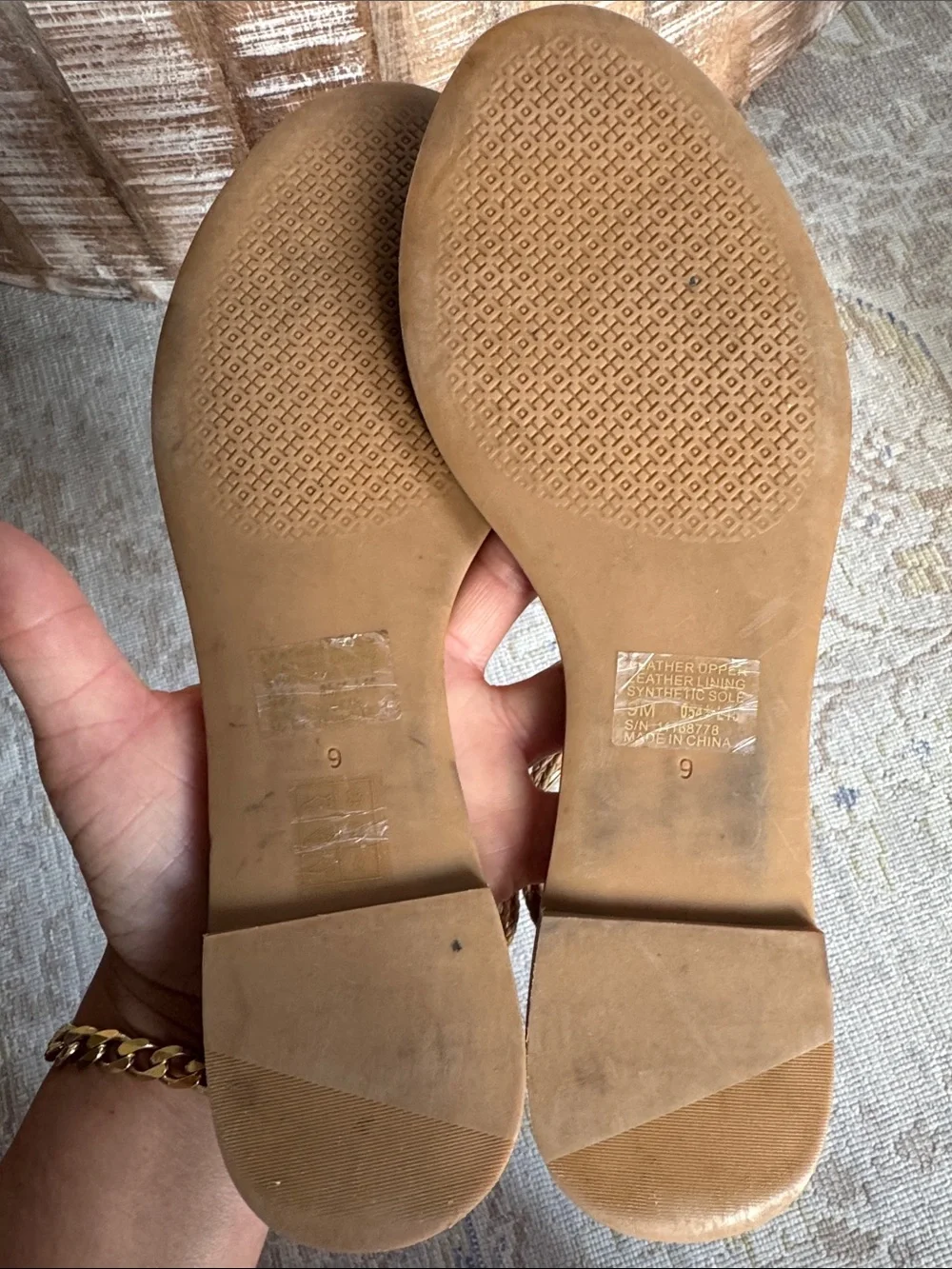 Tory Burch Tan Leather Mignon Braided Flat Sandals Size 9